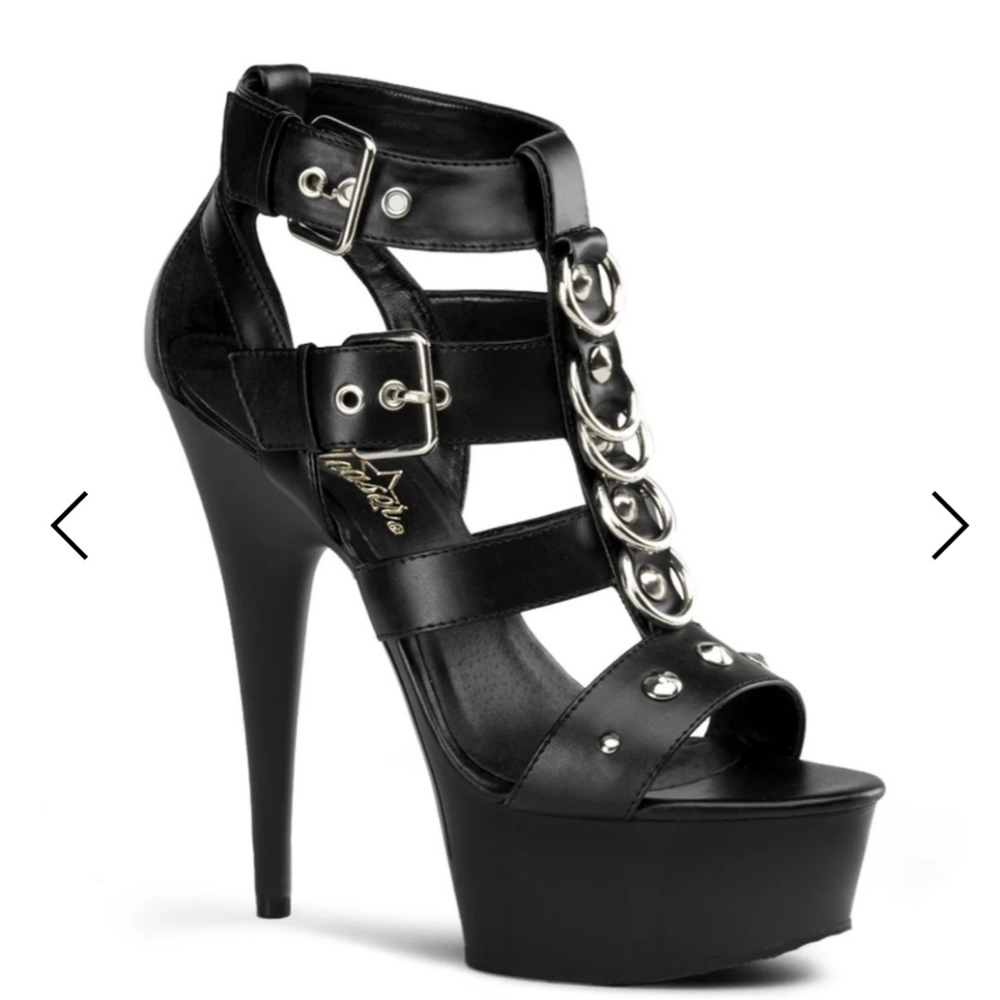 Pleaser Delight 658 Black Bling Hardware Platform Dance Pole Heels Pumps Size 6